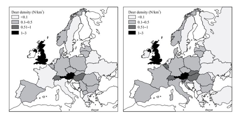 Red deer population and harvest changes in Europe